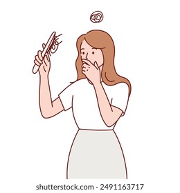 Young woman with hair loss problem. Alopecia. Vector isolated illustration.