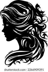 Young woman hair outline only, silhouette, girl, woman, hairstyle, vector