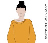 Young woman with hair pulled up and wearing warm stretched long sleeve sweater. Stylized portrait