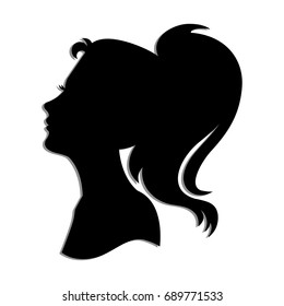 Young woman hairstyle profile. Paper cut silhouette.