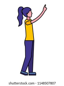 young woman with hand up avatar character
