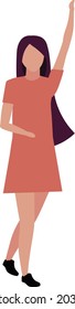 Young woman with hand up semi flat color vector character. Posing figure. Full body person on white. Girl cheering up isolated modern cartoon style illustration for graphic design and animation