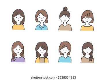 Young woman hand-drawn illustration set, upper body