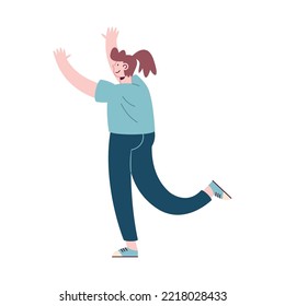 young woman with hands up