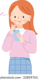 Young woman happily looking at smartphone screen