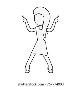 Young woman happy dancing cartoon