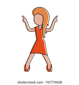 Young woman happy dancing cartoon