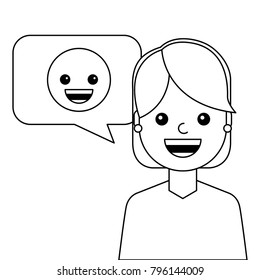 young woman happy with emoticon avatar character