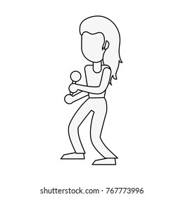 Young woman happy in karaoke cartoon