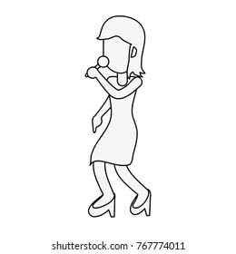 Young woman happy in karaoke cartoon