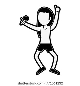Young woman happy in karaoke cartoon