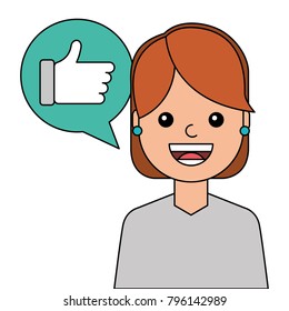 young woman happy with like message avatar character