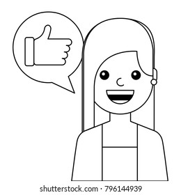 young woman happy with like message avatar character