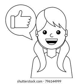 young woman happy with like message avatar character