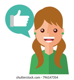 young woman happy with like message avatar character
