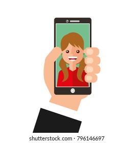 young woman happy in smartphone avatar character