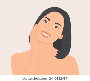 Young woman, happy smile with attractive facial skin. Health or beauty concept vector illustration.