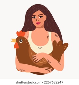 young woman has a chicken.