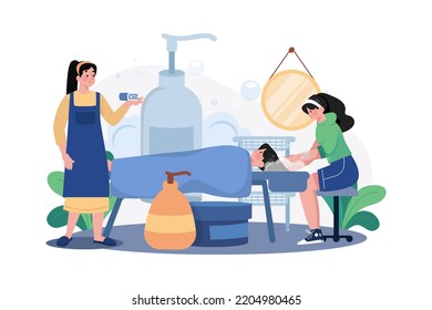 A young woman has head washing in a beauty salon.