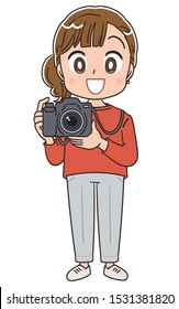 Young woman has a SLR camera