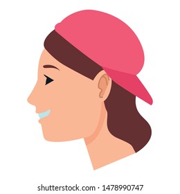 Young woman with hat face cartoon head ,vector illustration graphic design.