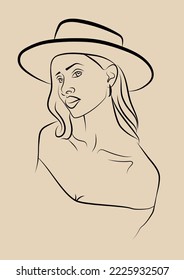 Young woman in hat line drawing poster illustration