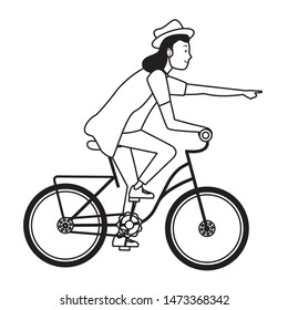 Young woman with hat riding on bike cartoon ,vector illustration graphic design.