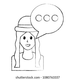 young woman with hat and speech bubble