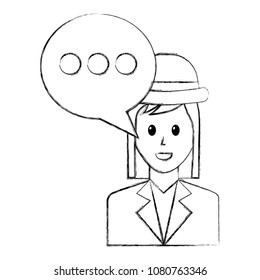 young woman with hat and speech bubble