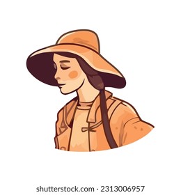 Young Woman with hat in vintage style icon isolated