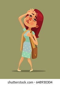 Young Woman Have Heart Attack. Vector Flat Cartoon Illustration