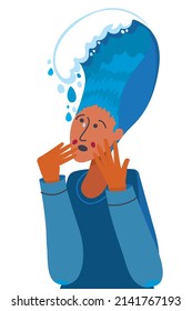 Young woman having bad mood. Unhappy woman with negative psychological state. Psychology problem and mental state concept. Vector illustration
