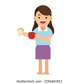 Young Woman Having Breakfast on white background