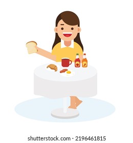 Young Woman Having Breakfast on white background