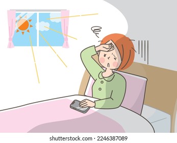 Young woman having a hard time getting up in the morning illustration