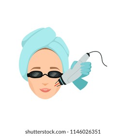 Young woman having laser facial hair removal procedure in beauty salon concept vector Illustration