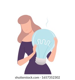 Young Woman Having No Idea, Depressed Unsuccessful Person Feeling Stress, Business Fail Flat Vector Illustration