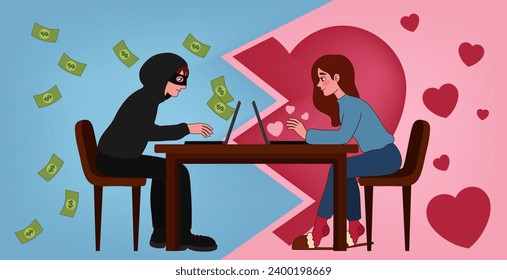 Young woman having online date with fake boyfriend. Concept of i