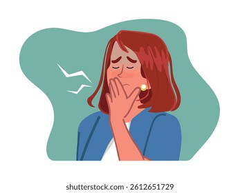 young woman having painful toothache.