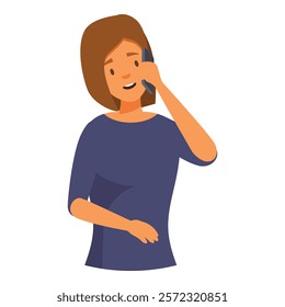 Young woman is having a pleasant conversation on her mobile phone