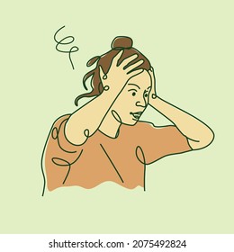 Young woman having a stress. Line art style vector illustration suitable for calm wellness or mental health content