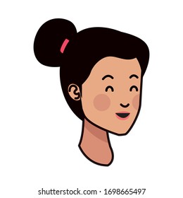 young woman head avatar character vector illustration design