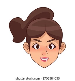 young woman head character icon vector illustration design