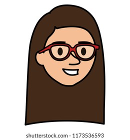young woman head with glasses character