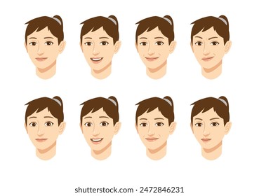 Young woman head with multiple facial expression	