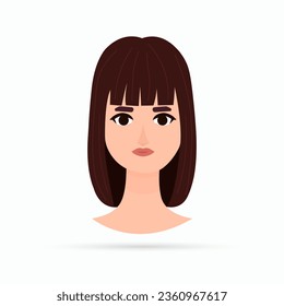 Young woman, head portrait. Beautiful girl face avatar. Beautiful attractive female character. Vector illustration