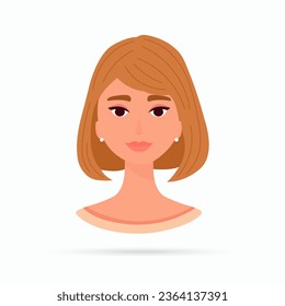 Young woman, head portrait. Beautiful girl face avatar. Blonde beautiful attractive female character. Vector illustration