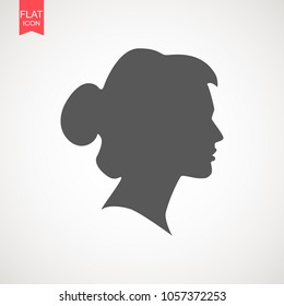 Young woman head vector silhouette isolated on white background. Portrait of woman in profile , isolated silhouette - vector illustration