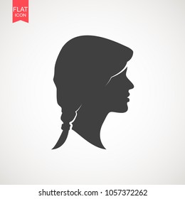 Young woman head vector silhouette isolated on white background. Portrait of woman in profile , isolated silhouette - vector illustration