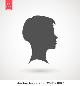 Young woman head vector silhouette isolated on white background. Portrait of woman in profile , isolated silhouette - vector illustration